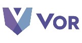 Vor logo - purple and blue shapes forming a letter v in the white space