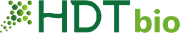 HDT Bio logo - company name in two shades of green with an image of an arrow made up of green spheres of the same shades of green